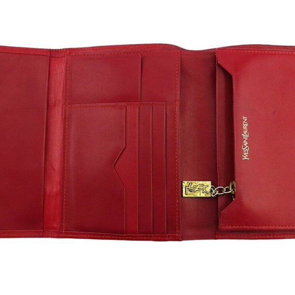 Auth SAINT LAURENT tri-fold wallet patchwork orange leather - Picture 8 of 9